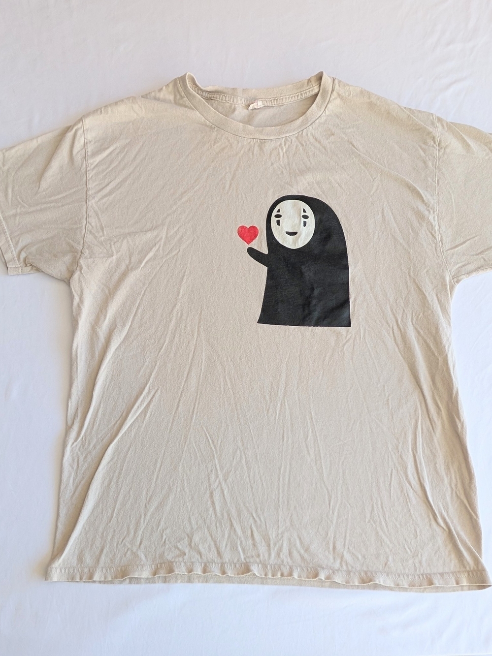 No-Face Spirited Away Anime Graphic Men's L Beige T-Shirt Short Sleeve Cotton
